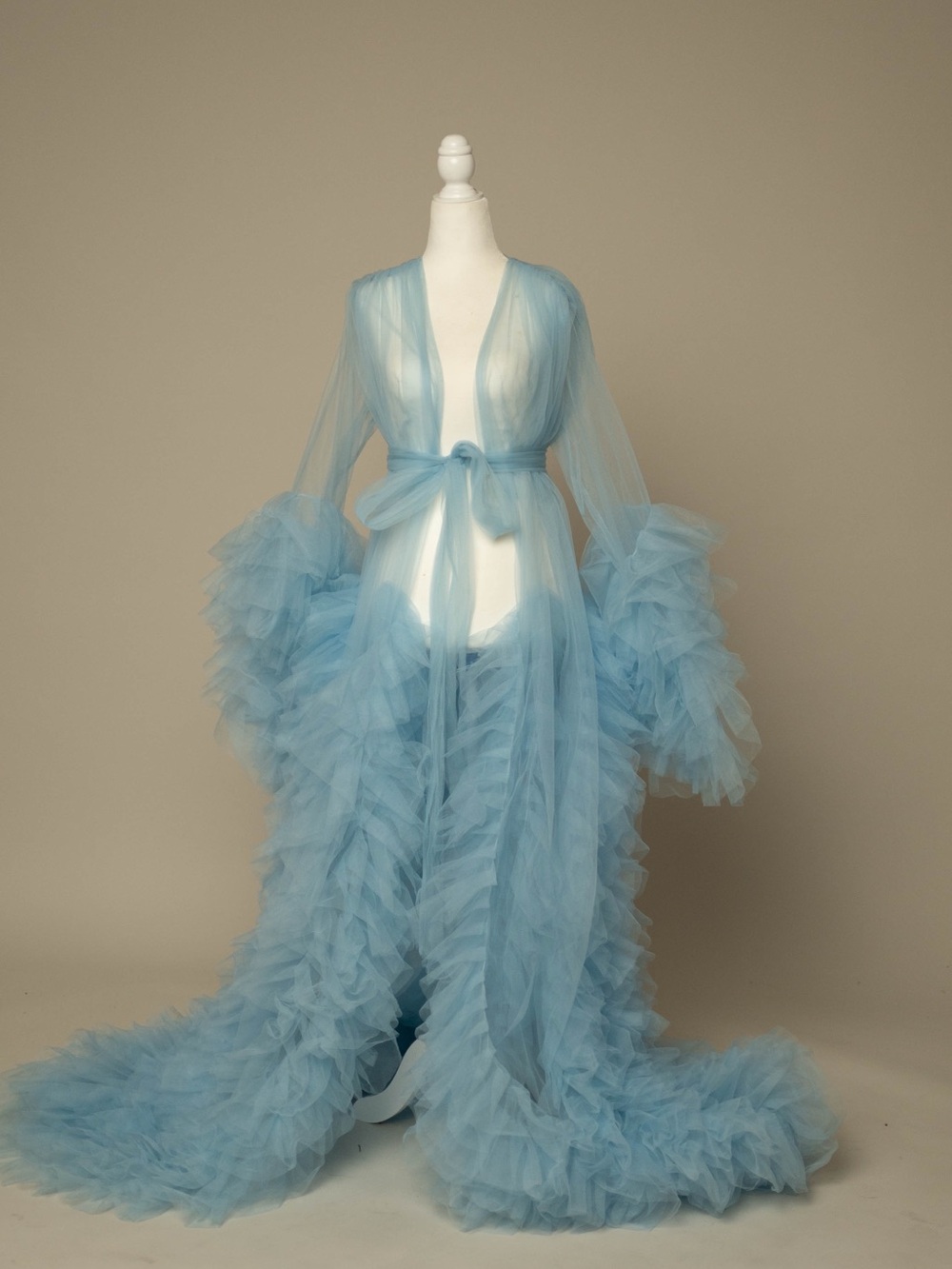 Sheer Ruffle Tulle Robe - Light Blue